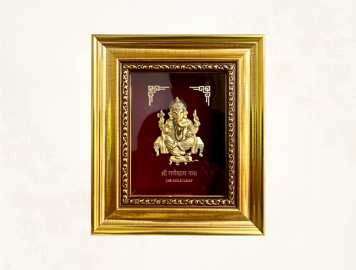 24KT Gold GANESHJI frame | Divine Home Decor | Wall Mount Tabletop Display (6" x 5" Inch)