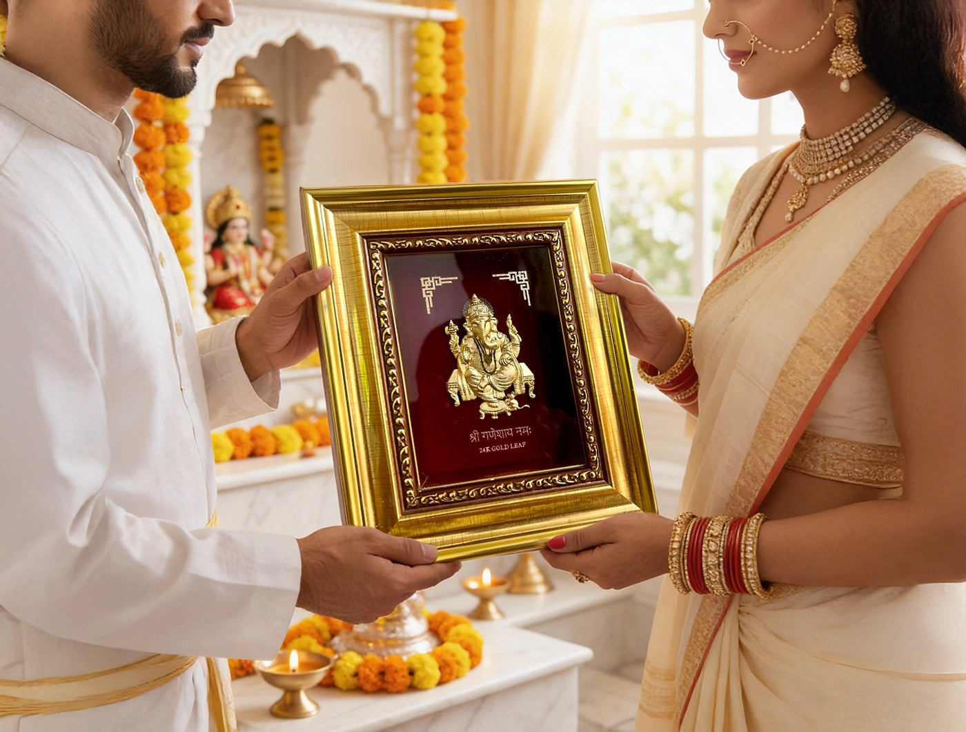 24KT Gold GANESHJI frame | Divine Home Decor | Wall Mount Tabletop Display (6" x 5" Inch)