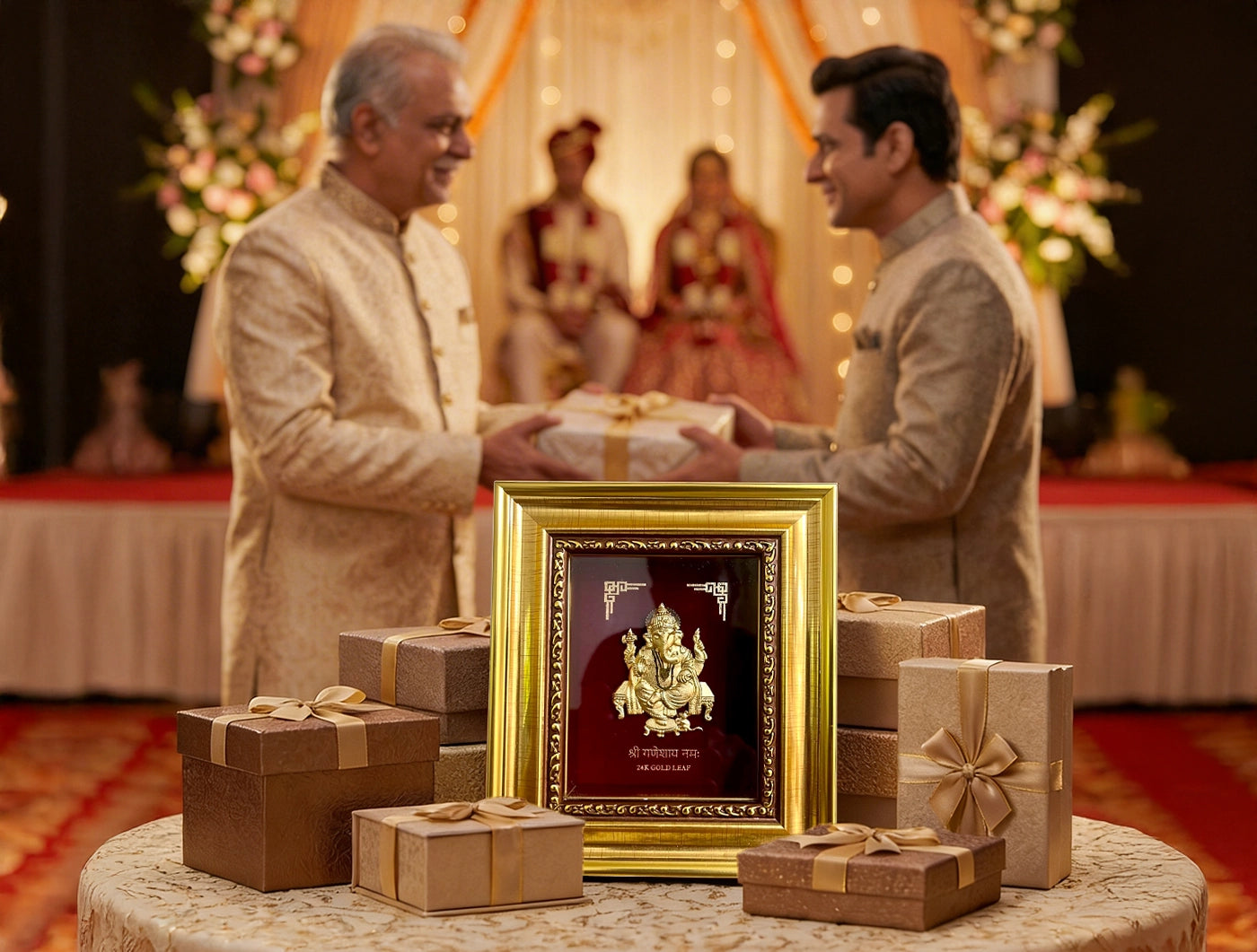 24KT Gold GANESHJI frame | Divine Home Decor | Wall Mount Tabletop Display (6" x 5" Inch)