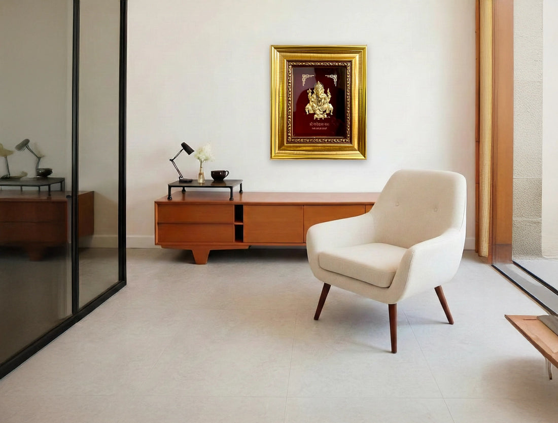 24KT Gold GANESHJI frame | Divine Home Decor | Wall Mount Tabletop Display (6" x 5" Inch)