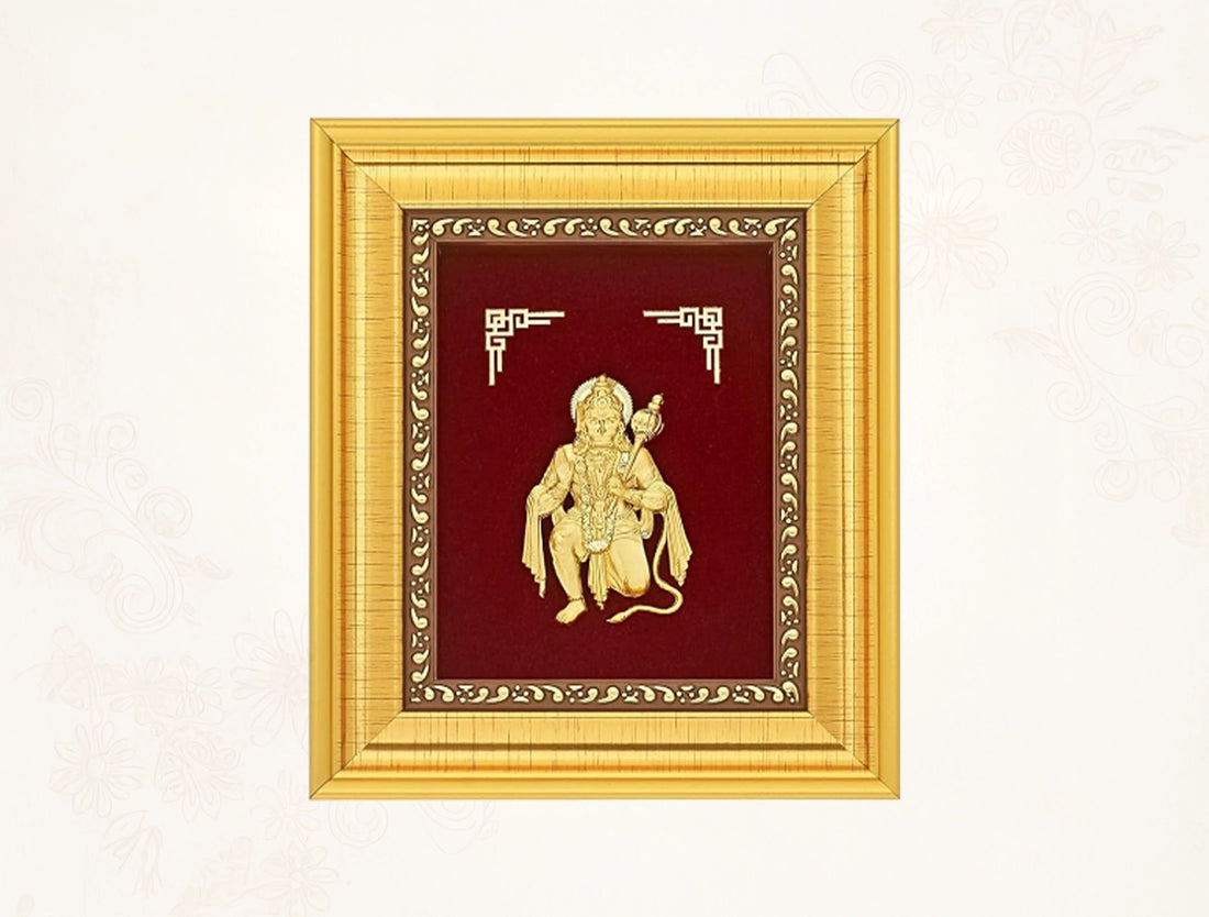 24KT Gold Hanumanji frame | Divine Home Decor | Wall Mount Tabletop Display (6" x 5" Inch)