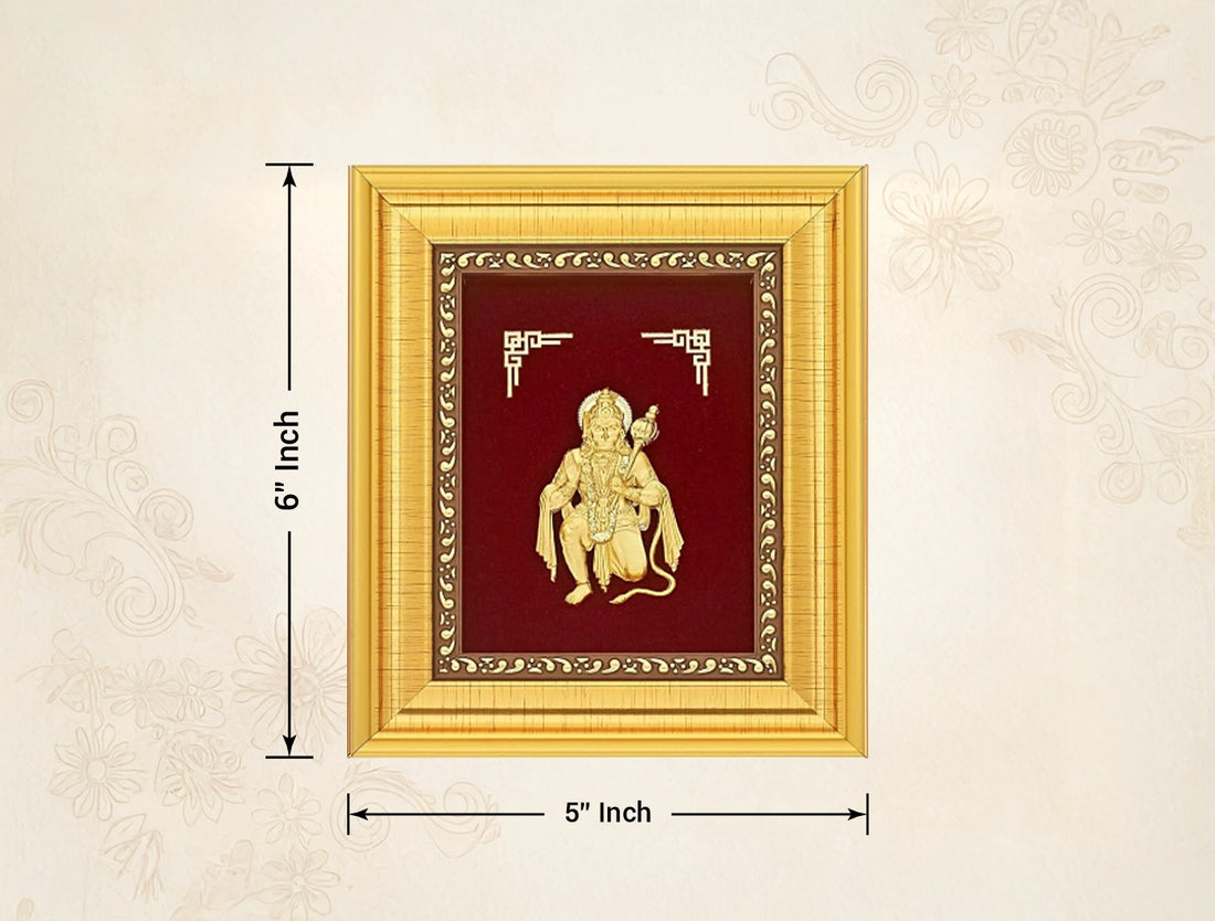 24KT Gold Hanumanji frame | Divine Home Decor | Wall Mount Tabletop Display (6" x 5" Inch)