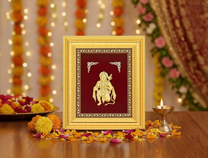 24KT Gold Hanumanji frame | Divine Home Decor | Wall Mount Tabletop Display (6" x 5" Inch)