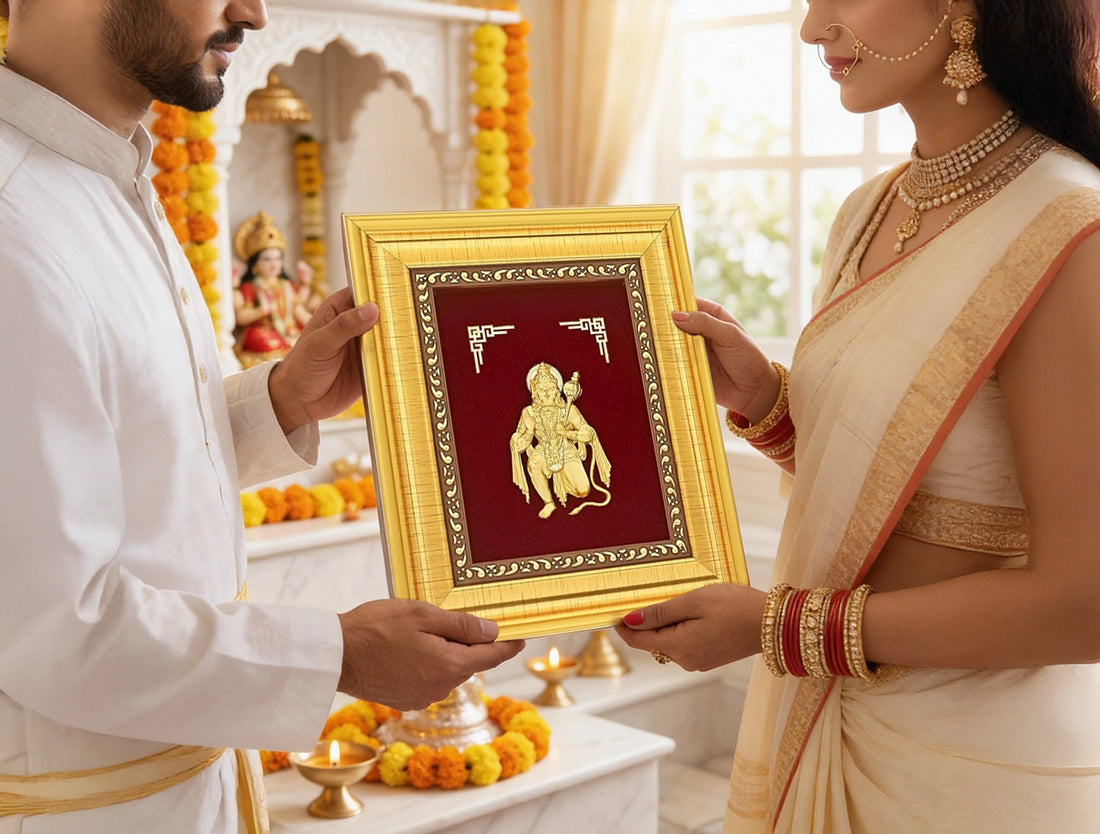 24KT Gold Hanumanji frame | Divine Home Decor | Wall Mount Tabletop Display (6" x 5" Inch)