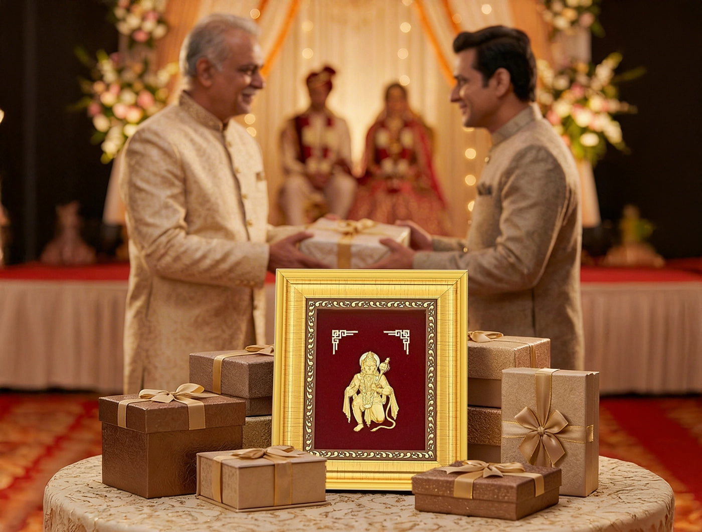 24KT Gold Hanumanji frame | Divine Home Decor | Wall Mount Tabletop Display (6" x 5" Inch)