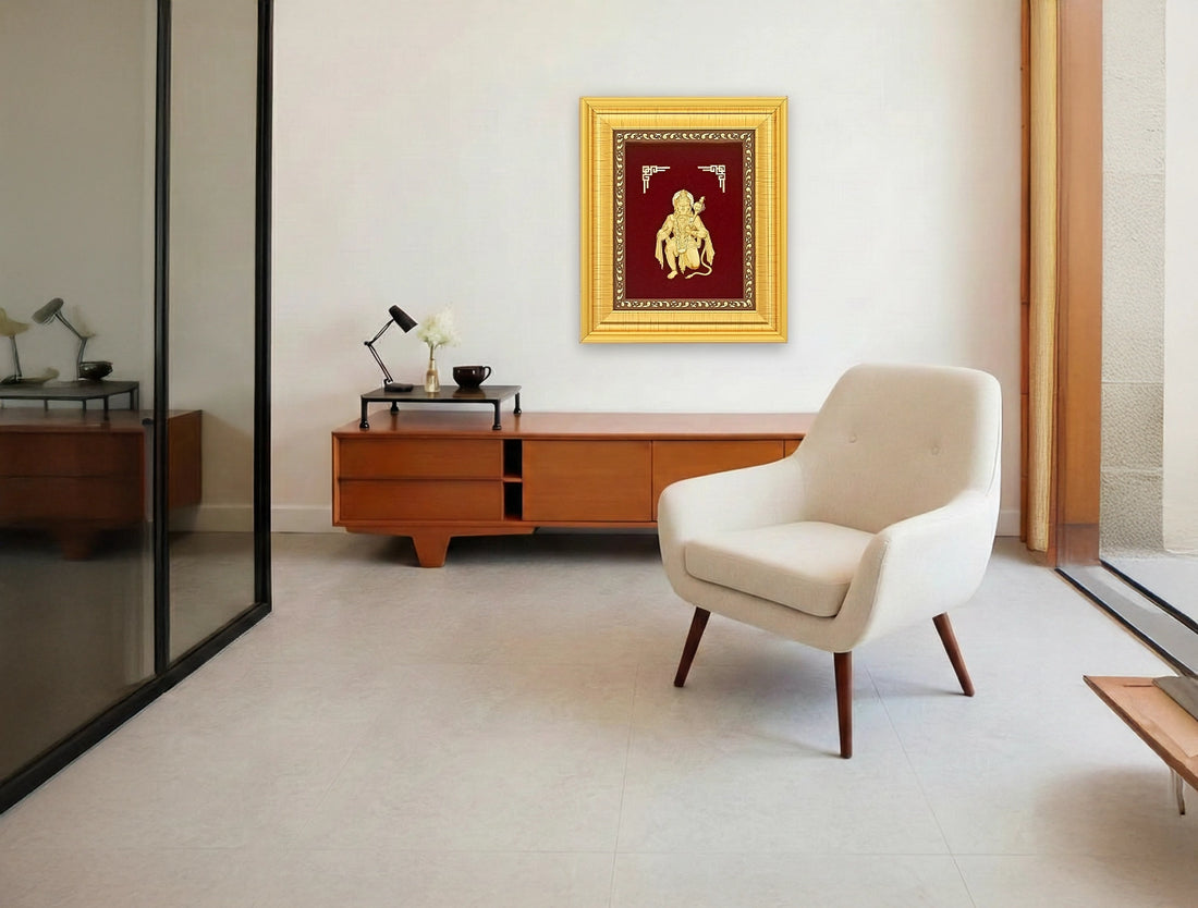 24KT Gold Hanumanji frame | Divine Home Decor | Wall Mount Tabletop Display (6" x 5" Inch)