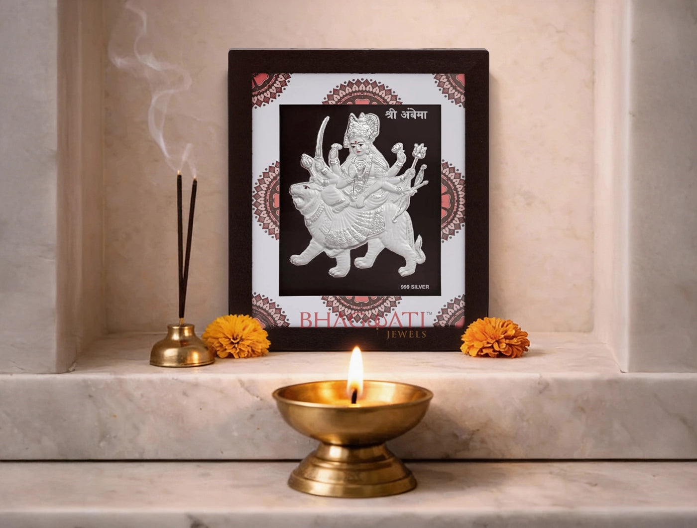 Pure Silver Durgamaa Frame | hanging frame (7" x 6" Inch)