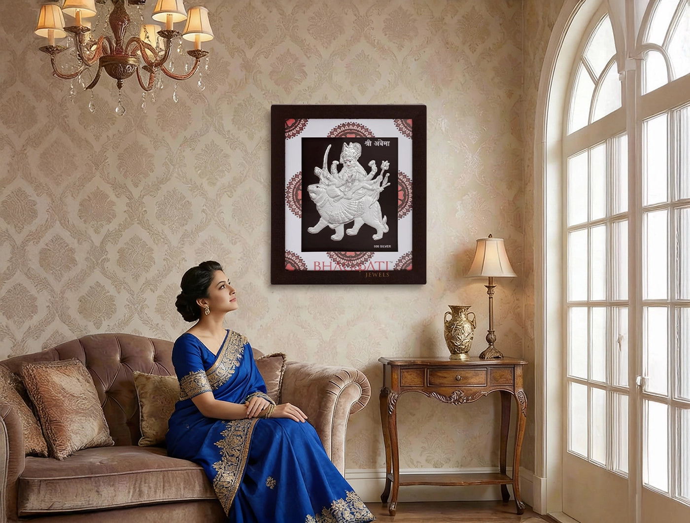 Pure Silver Durgamaa Frame | hanging frame (7" x 6" Inch)