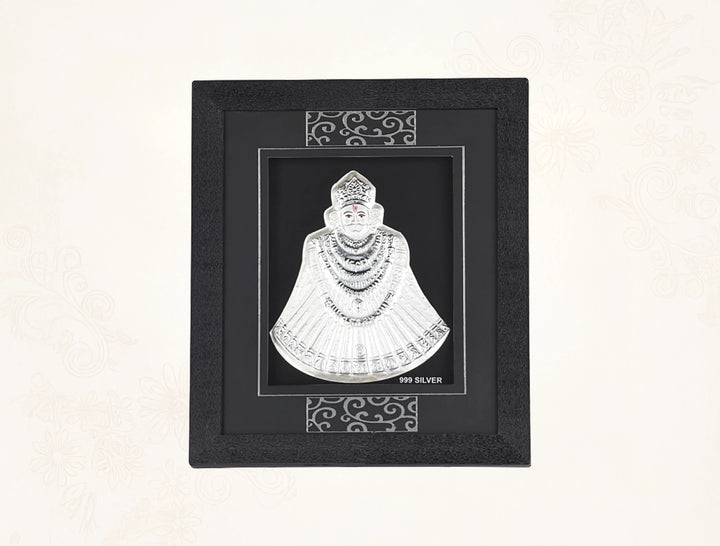 999 Pure Silver Khatu Shyamji Frame Silver Gift Items, | hanging frame (7" x 6" Inch)