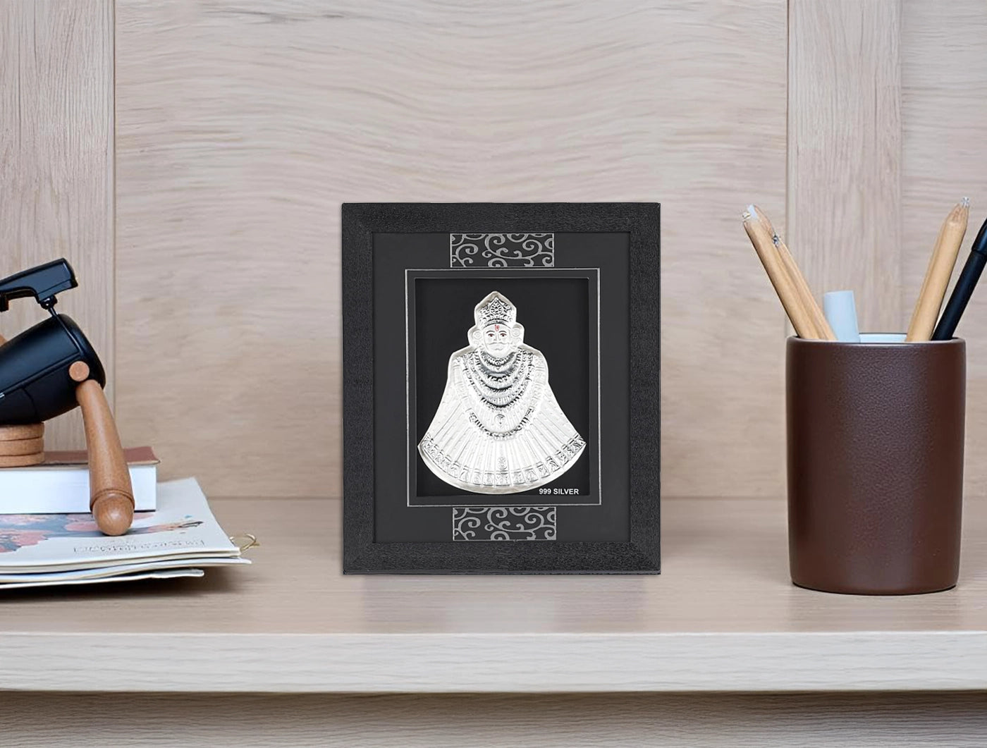 999 Pure Silver Khatu Shyamji Frame Silver Gift Items, | hanging frame (7" x 6" Inch)