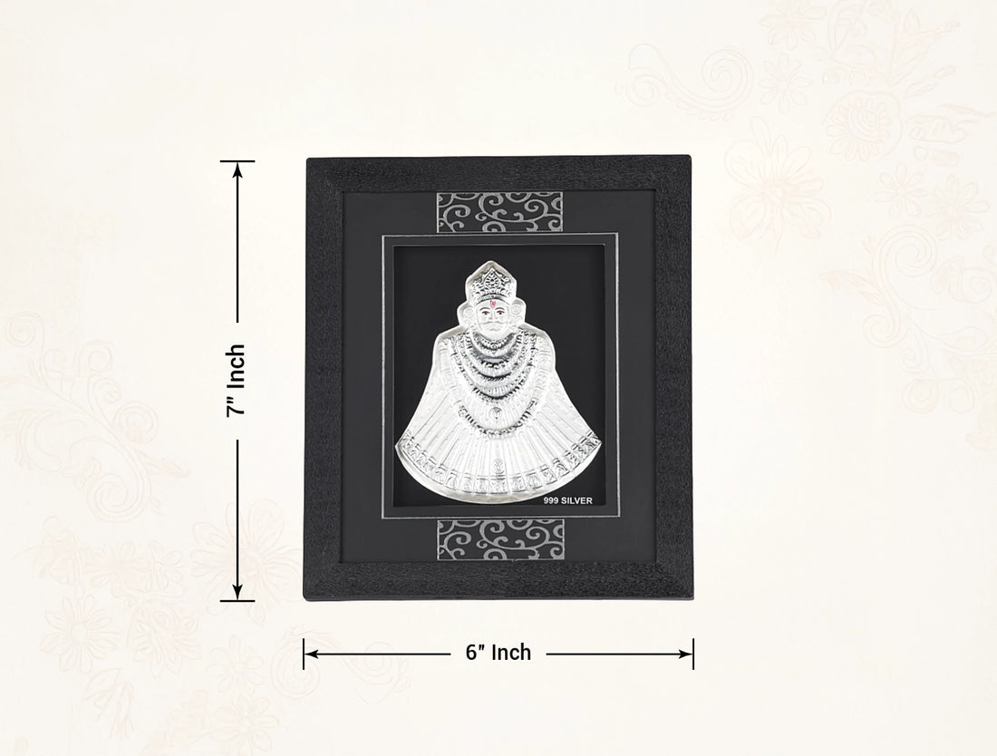 999 Pure Silver Khatu Shyamji Frame Silver Gift Items, | hanging frame (7" x 6" Inch)