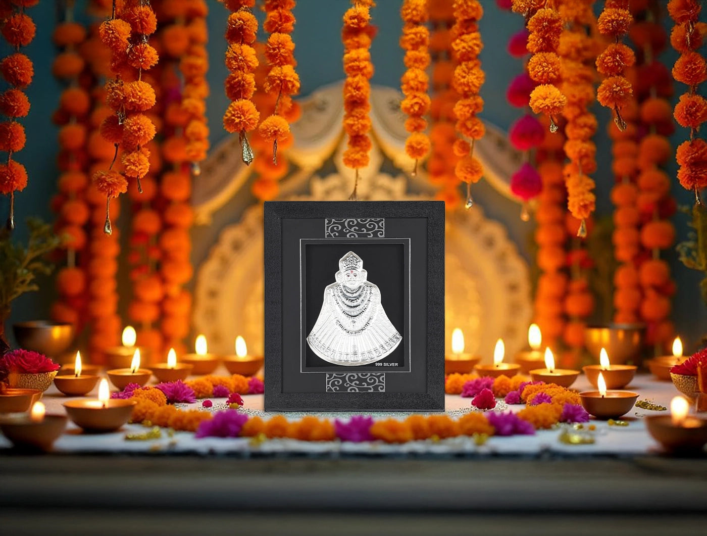 999 Pure Silver Khatu Shyamji Frame Silver Gift Items, | hanging frame (7" x 6" Inch)