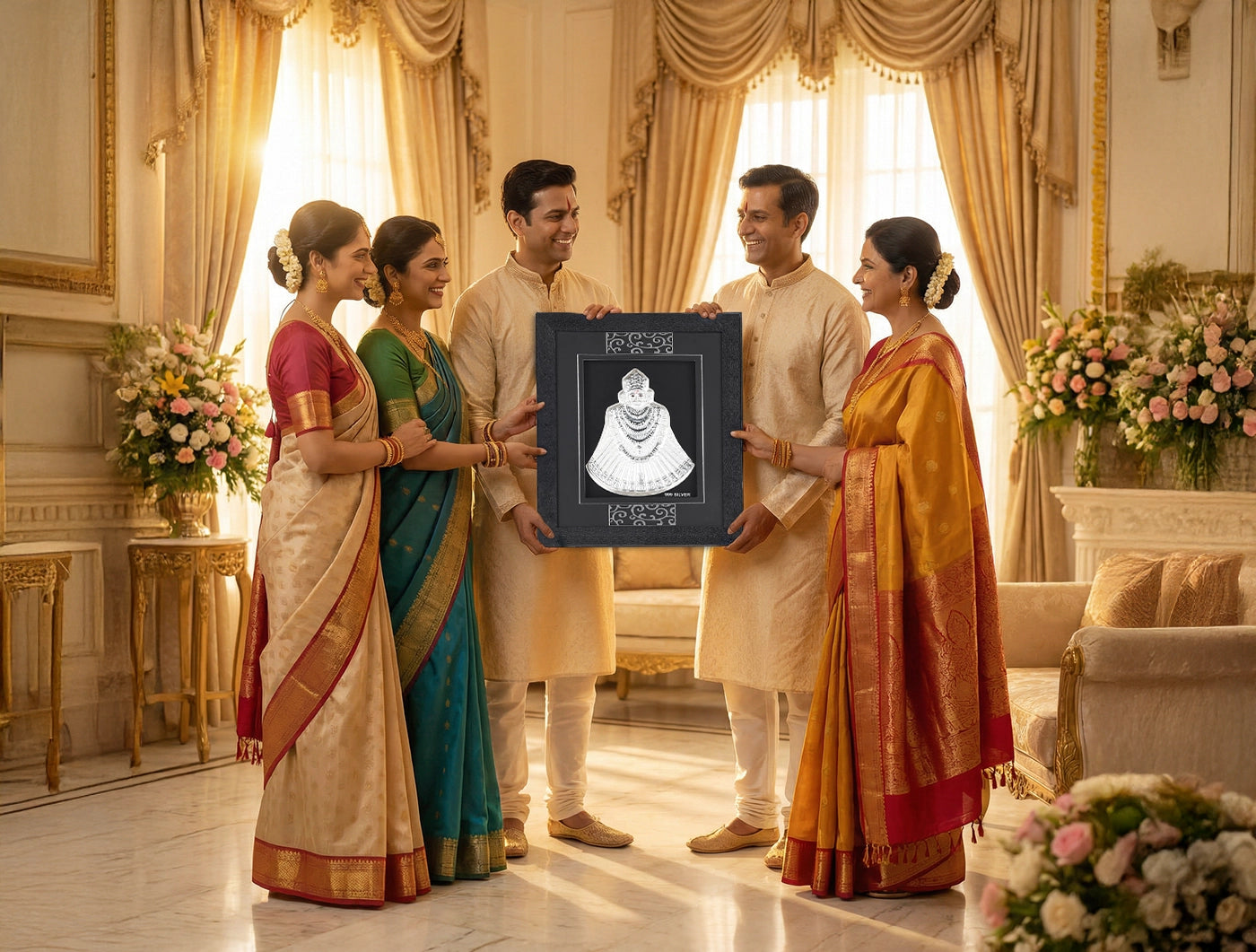 999 Pure Silver Khatu Shyamji Frame Silver Gift Items, | hanging frame (7" x 6" Inch)