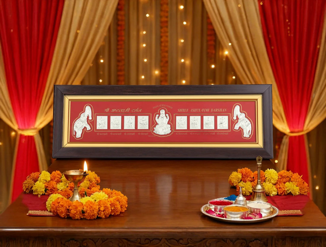 999 Pure Silver Ashta Laxmi Frame by Bhagwati Jewels, crafted from 999 pure silver for spiritual decor.