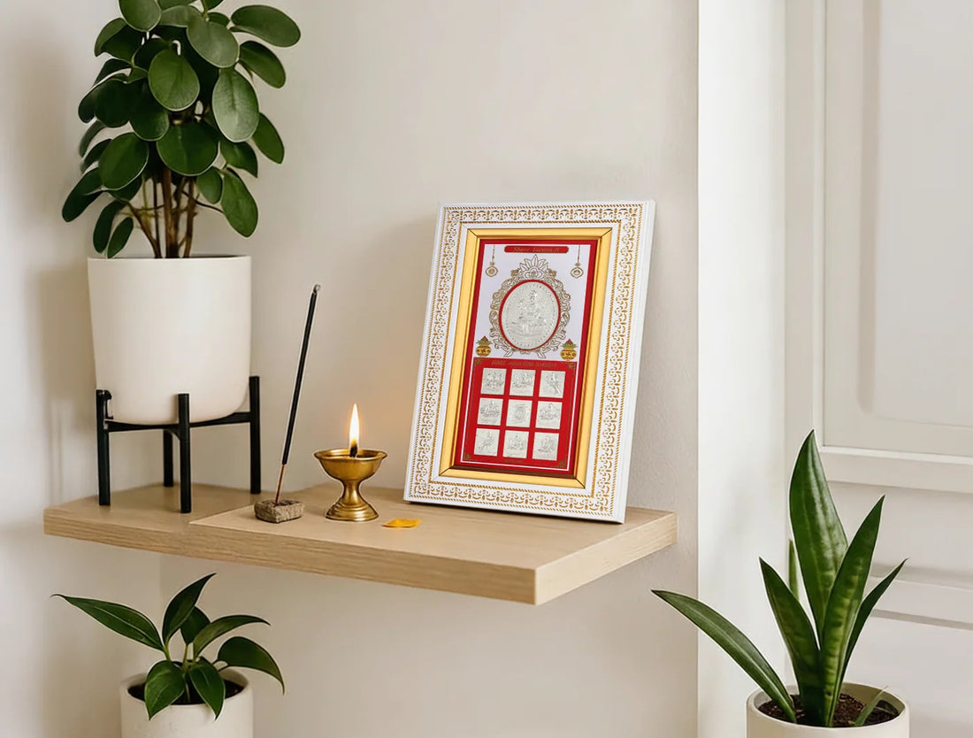 999 Pure Silver Ashta Laxmi Frame, rectangular design, 11.5 x 6.5 inches, ideal for gifting.