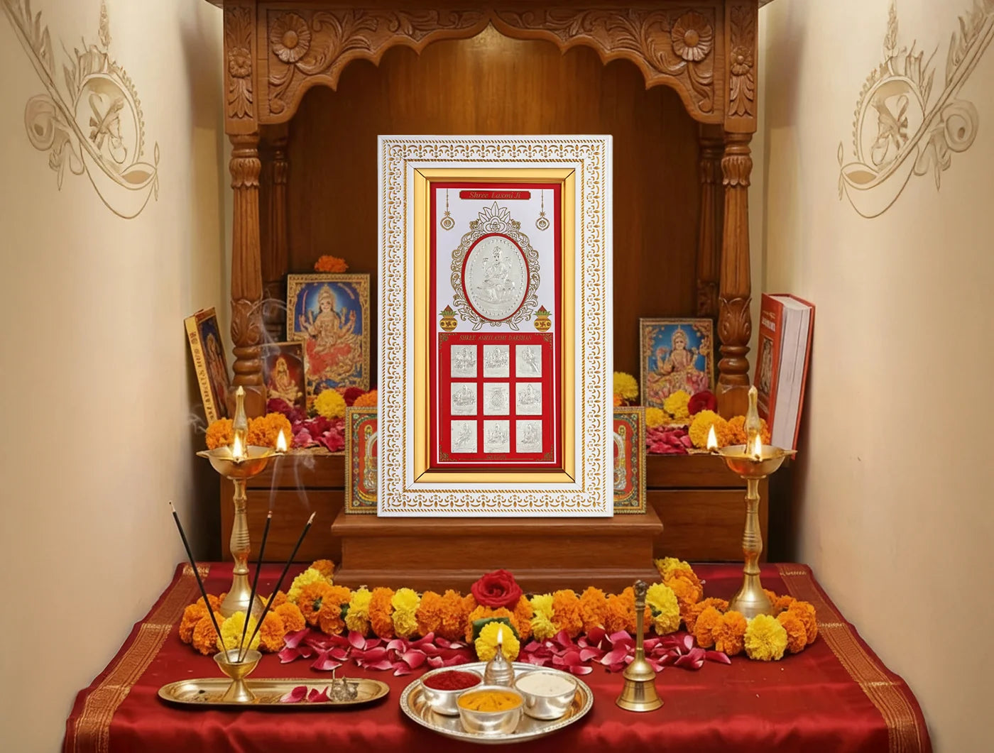 999 Pure Silver Ashta Laxmi Frame by Bhagwati Jewels, wall-mount rectangular silver frame for divine darshan, perfect for gifting