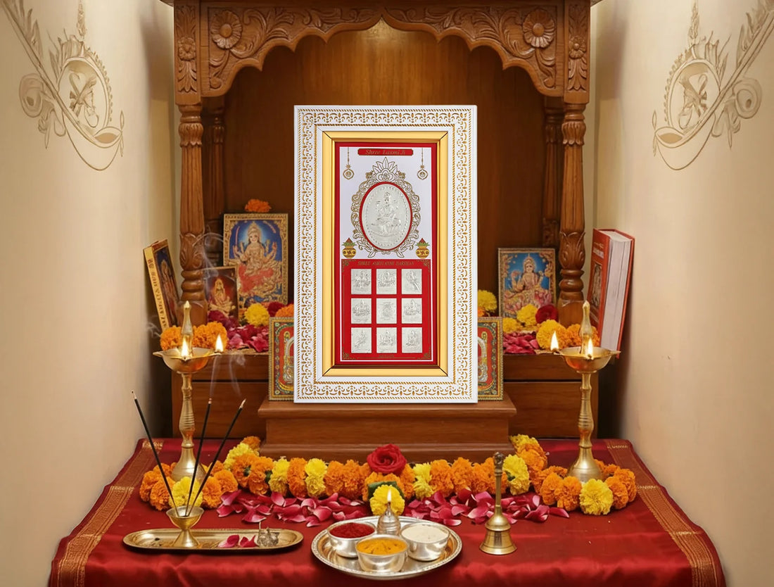999 Pure Silver Ashta Laxmi Frame by Bhagwati Jewels, wall-mount rectangular silver frame for divine darshan, perfect for gifting