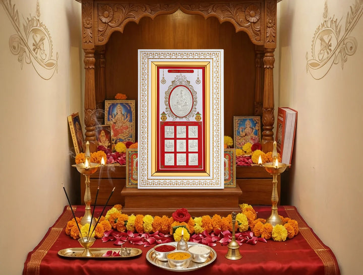 999 Pure Silver Ashta Laxmi Frame by Bhagwati Jewels, wall-mount rectangular silver frame for divine darshan, perfect for gifting