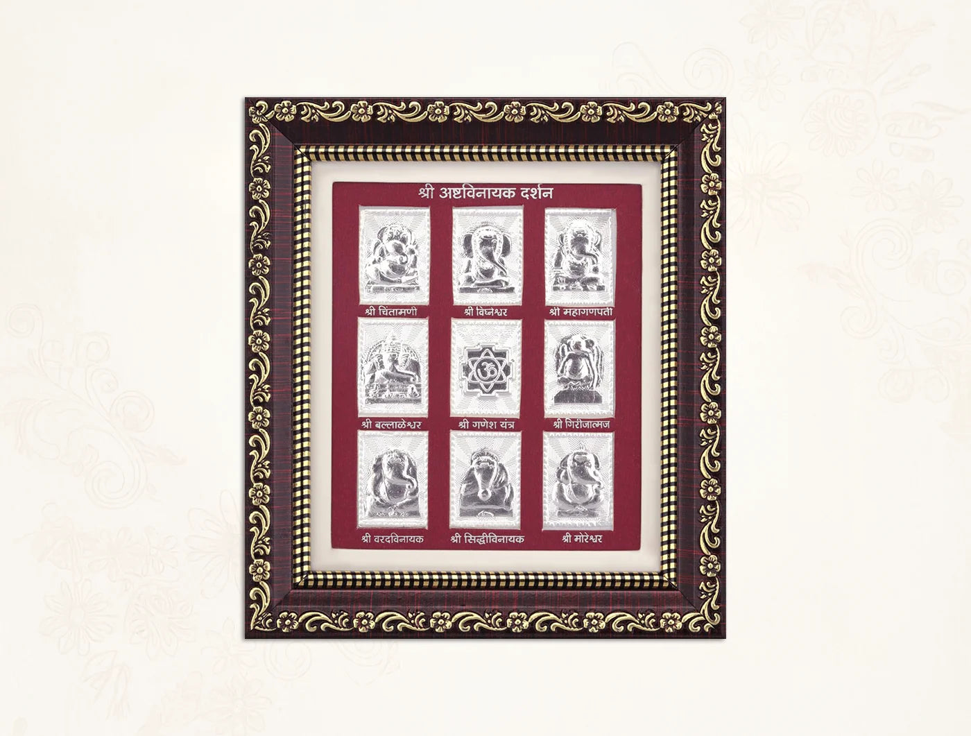 999 Pure Silver Ashta vinayak Darshan, measuring 5.5 by 5 inches, by Bhagwati Jewels.