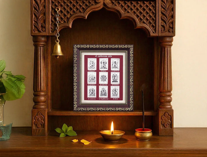 999 Pure Silver Ashta vinayak Darshan, measuring 5.5 by 5 inches, with intricate detailing.