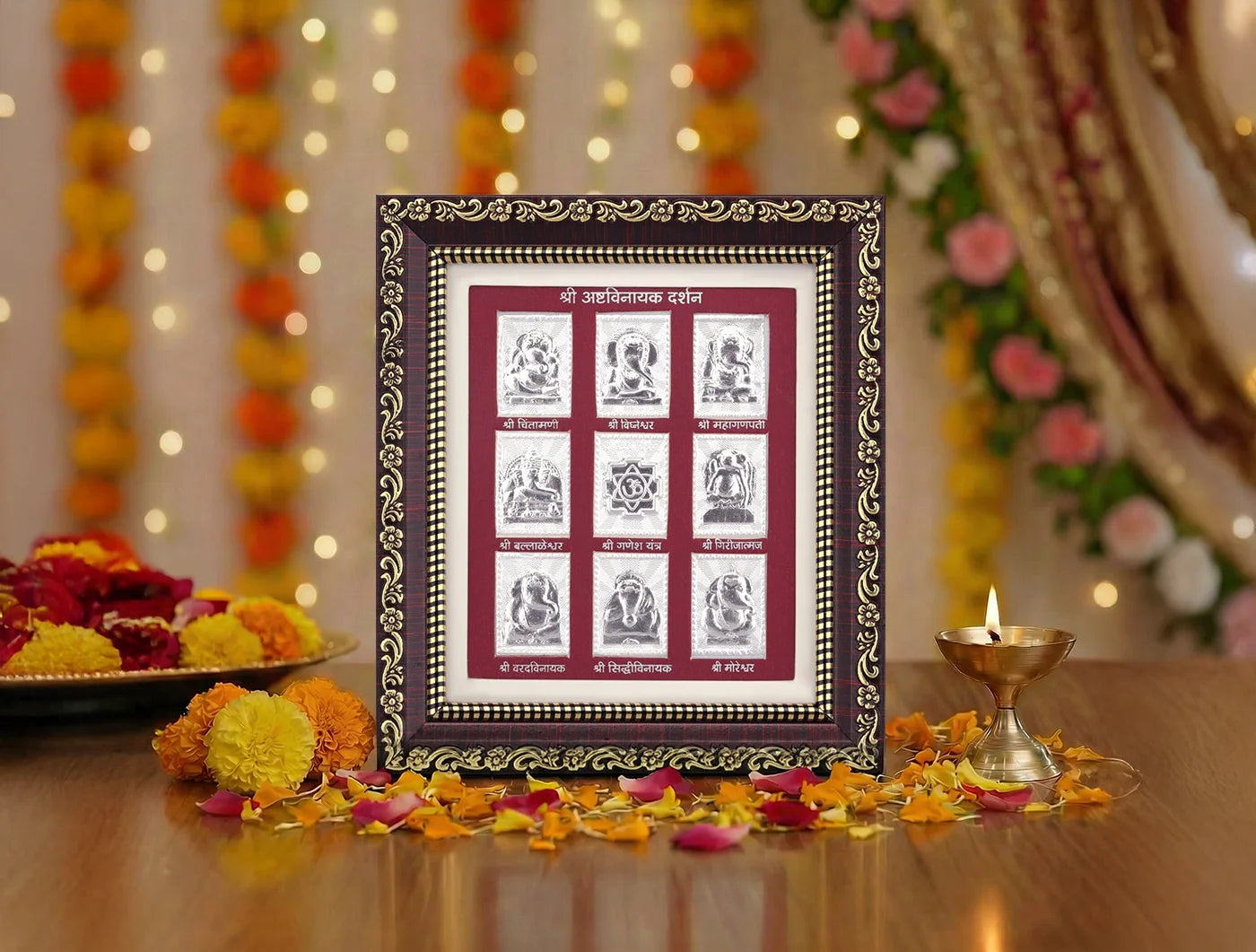 999 Pure Silver Ashta vinayak Darshan, 5.5 x 5 inches, crafted in 999 pure silver by Bhagwati Jewels