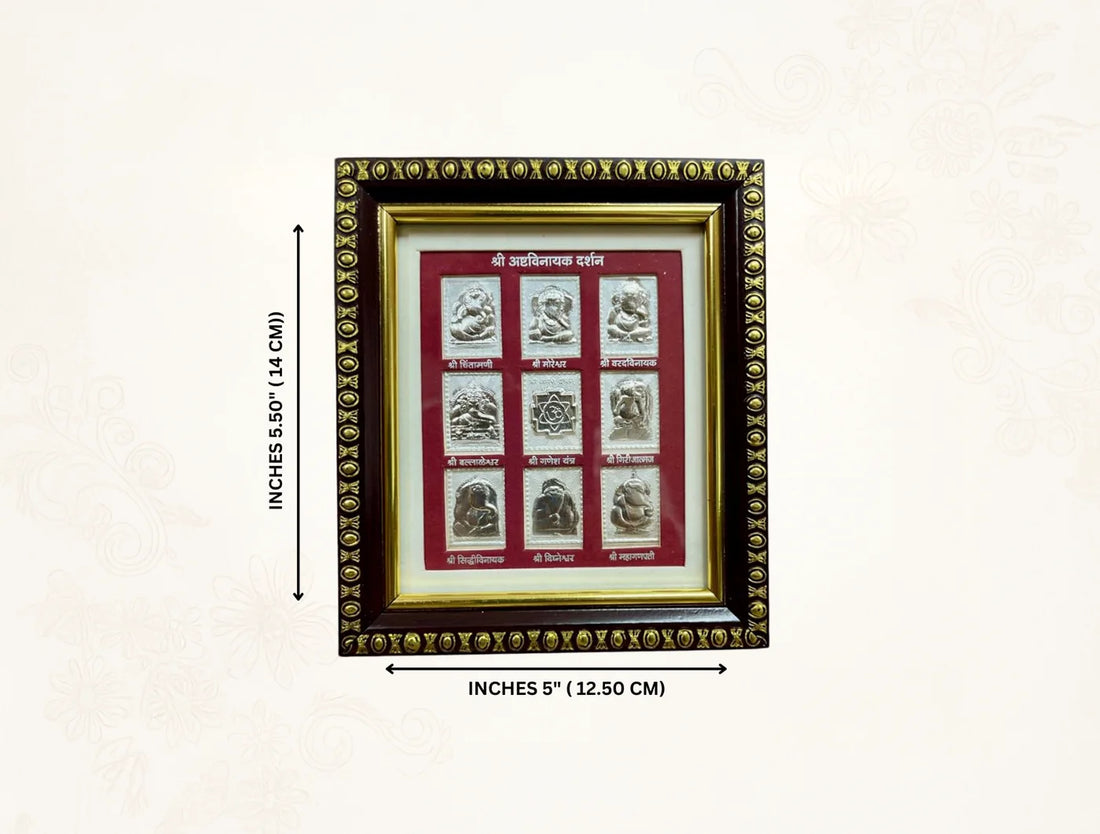 999 Pure Silver Ashta vinayak Darshan, measuring 5.5 by 5 inches, by Bhagwati Jewels.