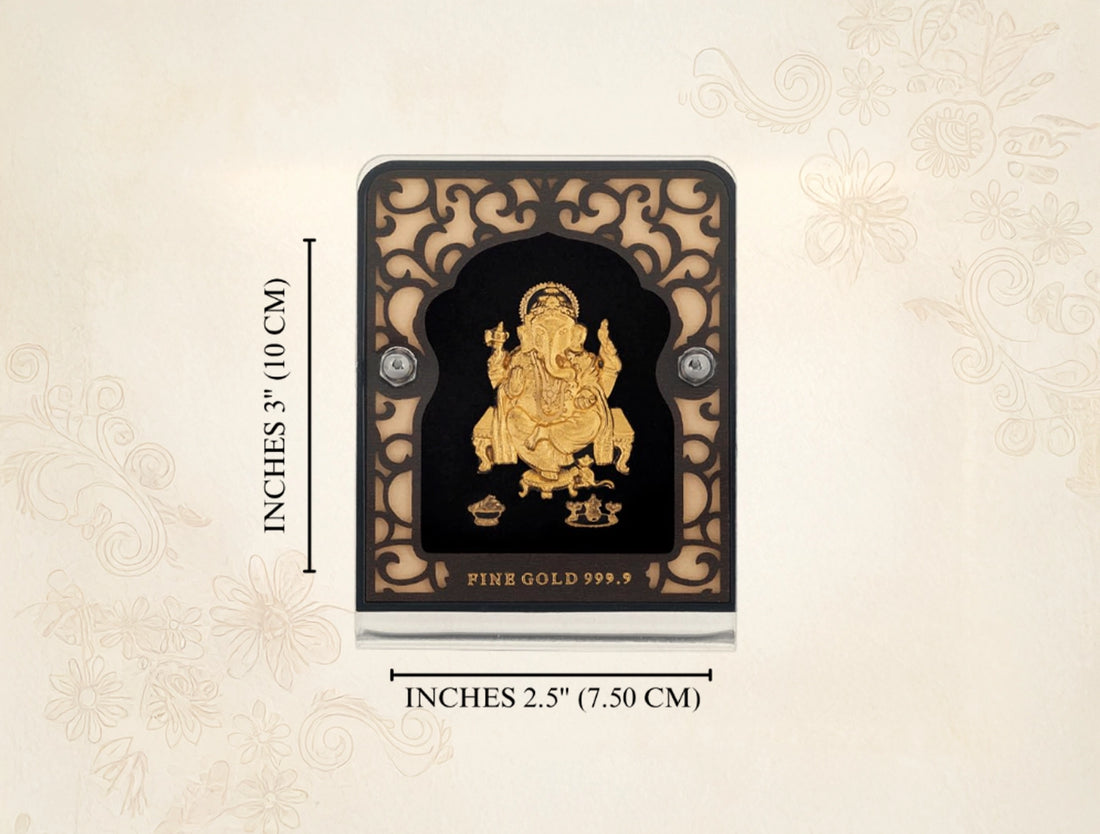 24KT Gold Ganeshji Stand | Tabletop Display (2.5" x 3" Inch) Glass Tabletop