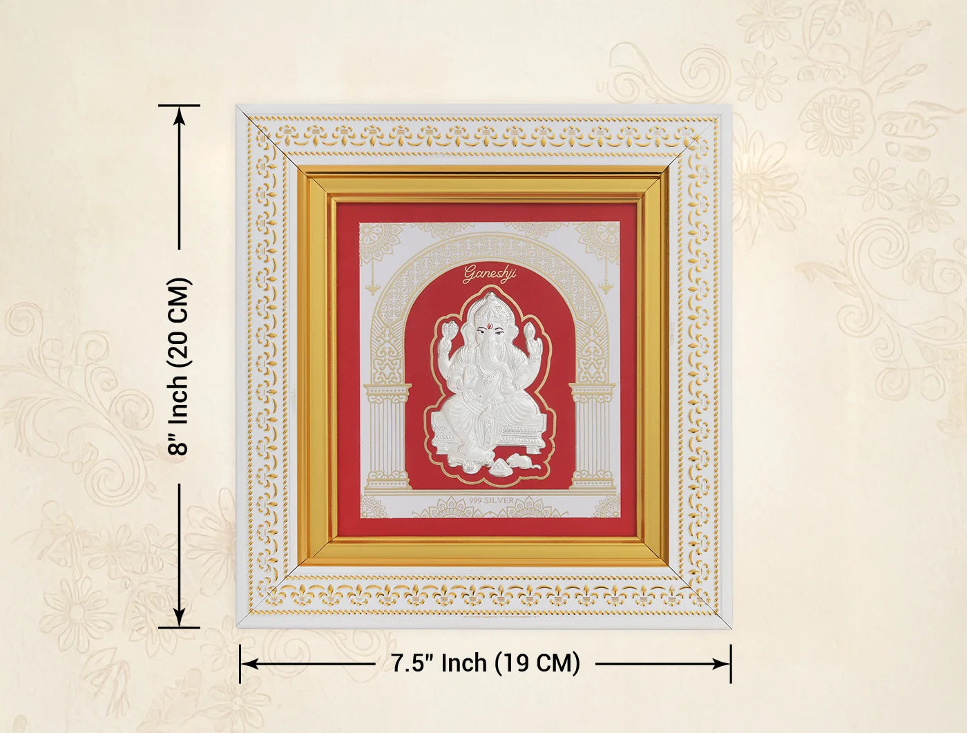 Silver Ganesh frame by Bhagwati Jewels featuring intricate design, perfect for divine home decor display.