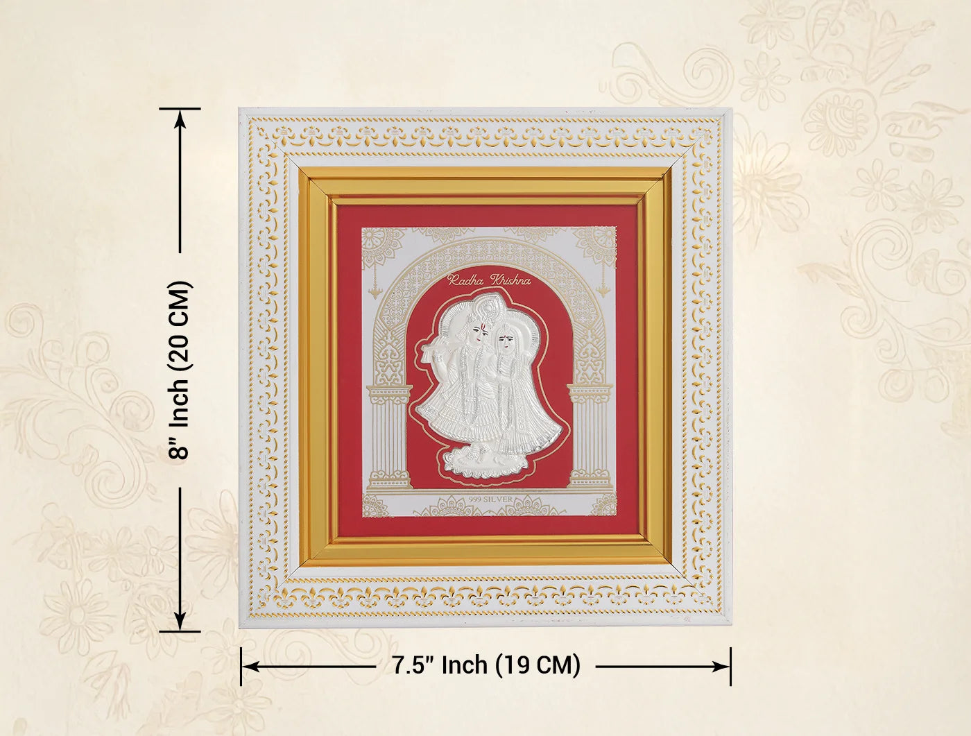 Pure silver Radhakrishna framed artwork by Bhagwati Jewels, featuring intricate divine home decor in a silver frame.