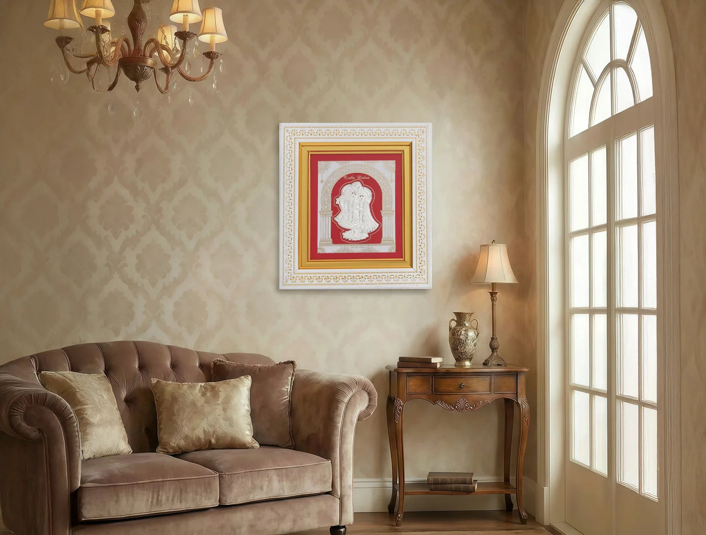 Silver Radhakrishna frame by Bhagwati Jewels, featuring pure silver craftsmanship, ideal for divine home decor display.