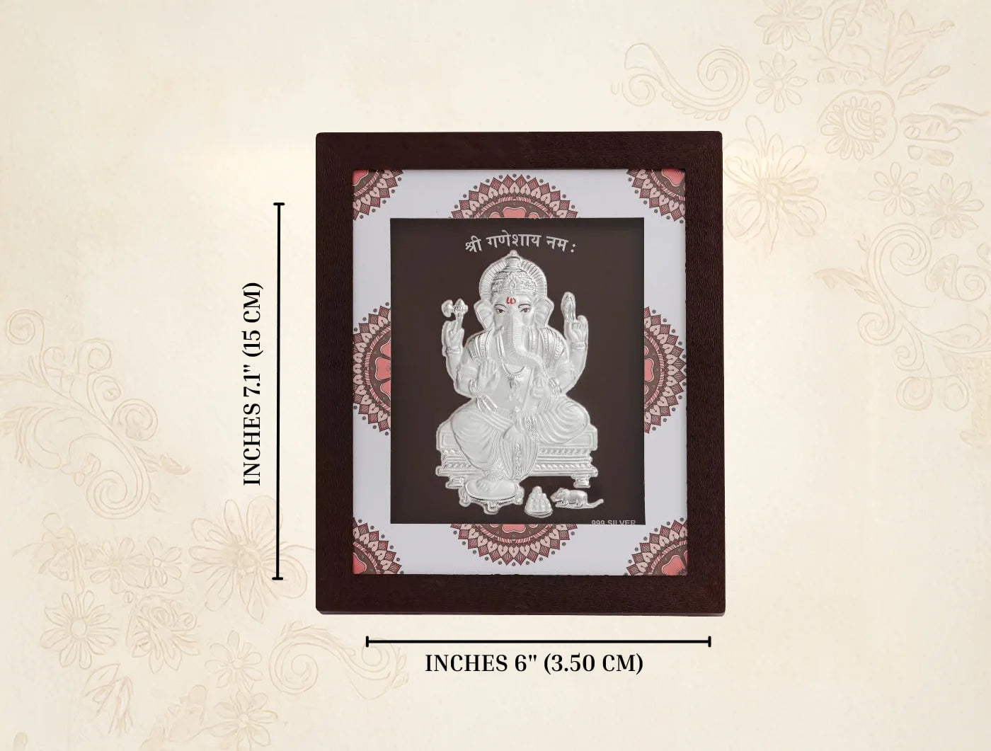 999 Pure Silver Ashta Ganesh Frame with decorative background, perfect for home decor and gifts
