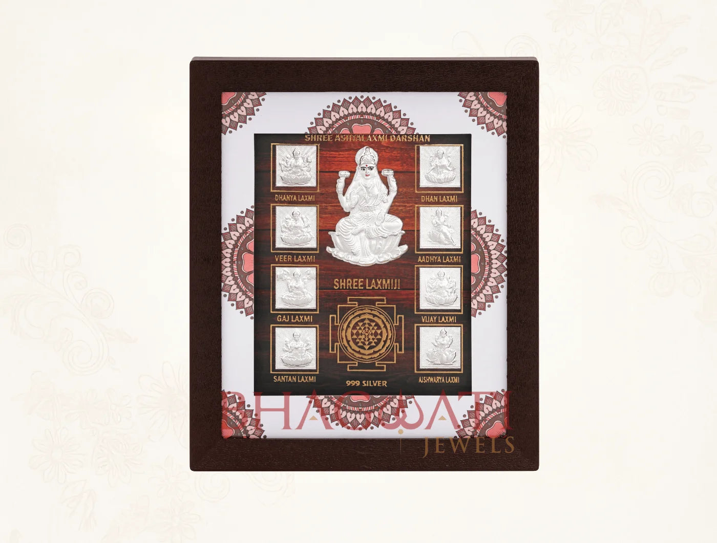 999 Pure Silver Ashta Laxmi Frame by Bhagwati Jewels, featuring intricate divine Laxmi goddess design for home decor.