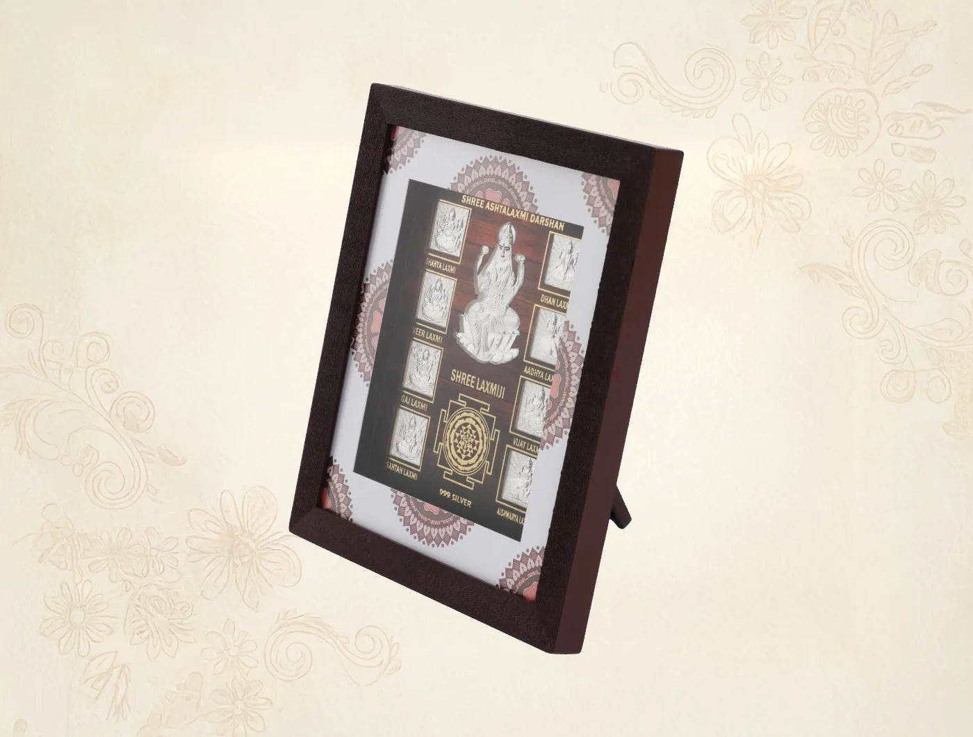 999 Pure Silver Ashta Laxmi Frame by Bhagwati Jewels featuring intricate silver craftsmanship and divine Laxmi motif for home decor.