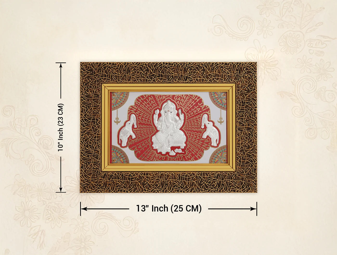 999 Pure Silver Ganesh Frame with detailed Ganesh idol design, 13x10 inches, crafted by Bhagwati Jewels.