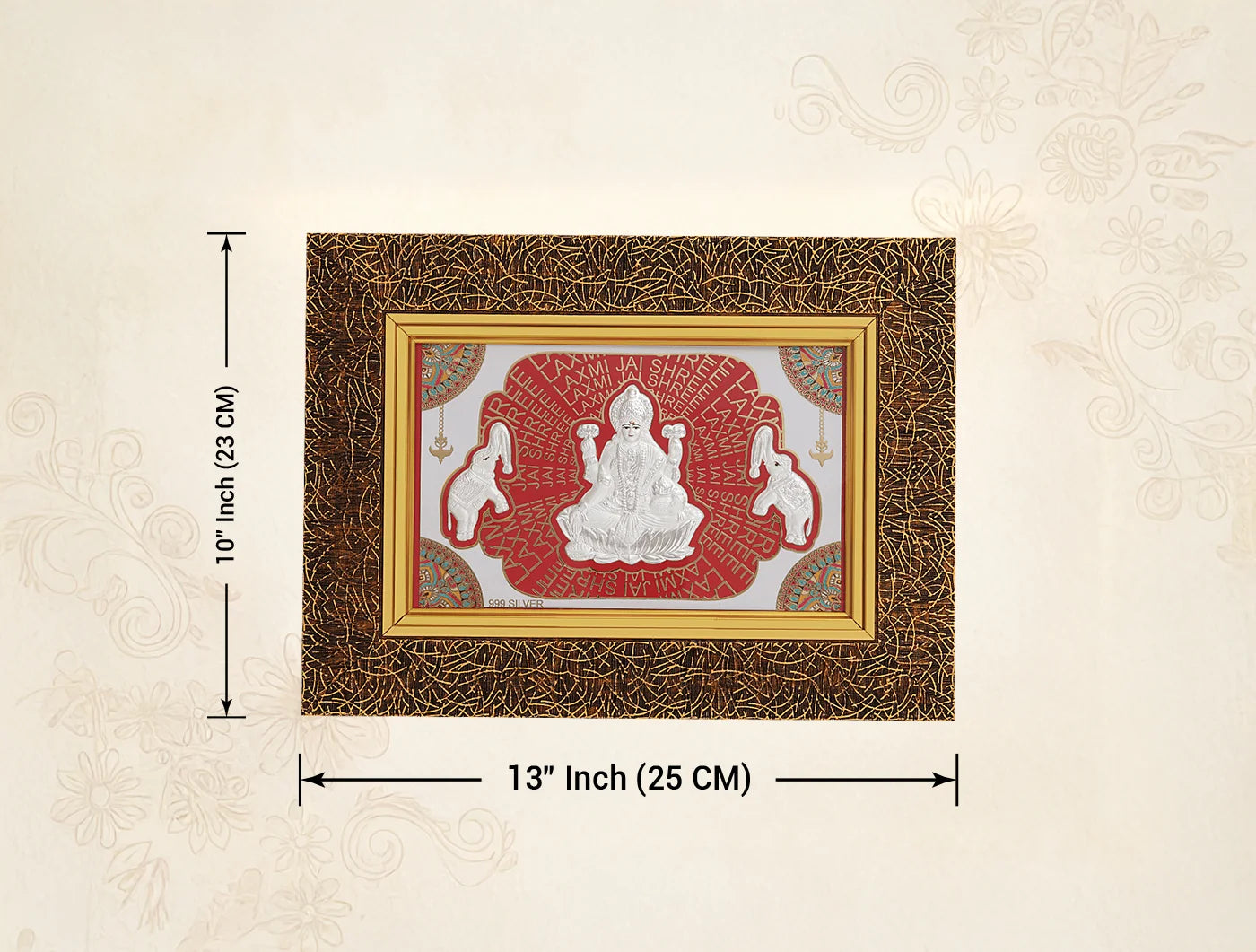 999 Pure Silver Laxmi Frame by Bhagwati Jewels, 13x10 inch wall mount with divine Laxmiji design for home or office decor.
