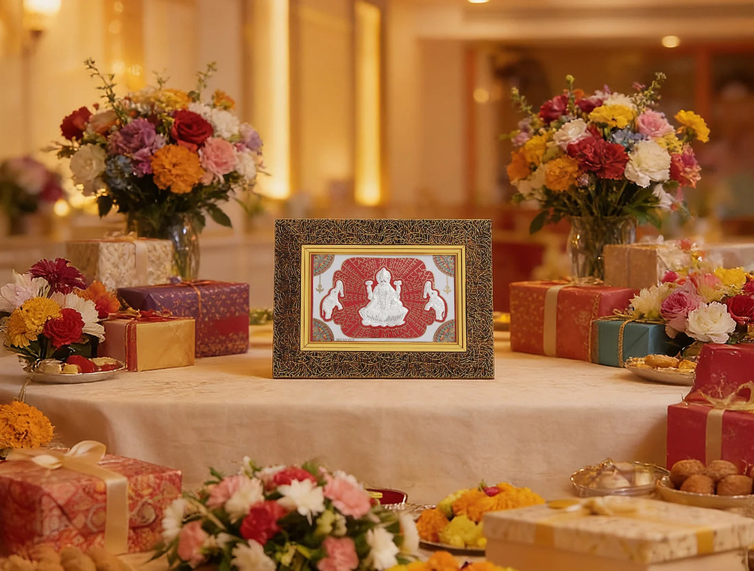 999 Pure Silver Laxmi Frame by Bhagwati Jewels featuring a divine wall mount design for home or temple decor, 13x10 inches.