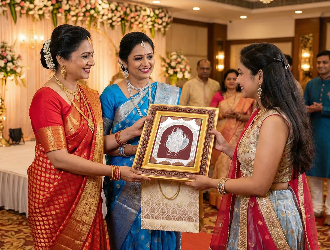 Silver BAHUCHARMAA wall mount photo frame by Bhagwati Jewels, square design, 10.5x9 inches, perfect for gifting or home decor.