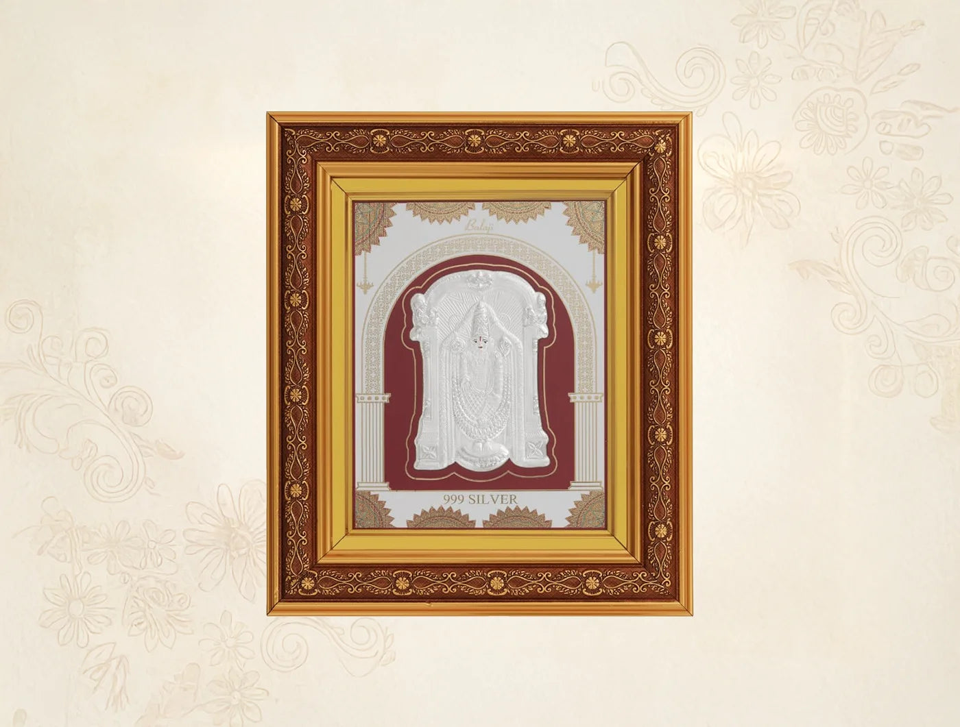 Silver Tirupati Balaji frame by Bhagwati Jewels, divine wall mount decor in pure 999 silver, featuring intricate Balaji design.