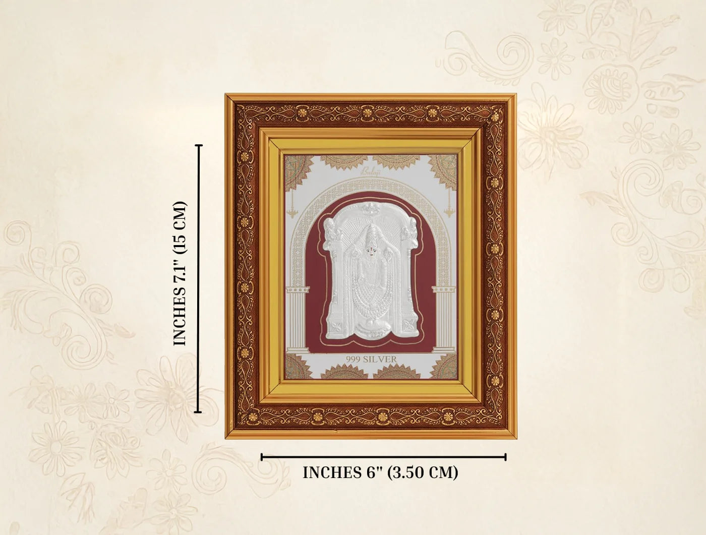 Silver Tirupati Balaji frame by Bhagwati Jewels, divine wall mount decor in pure 999 silver featuring intricate Balaji deity design.
