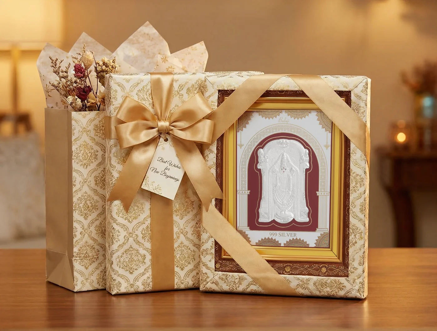 Silver Tirupati Balaji frame by Bhagwati Jewels, divine wall mount decor in 999 pure silver with intricate detailing.