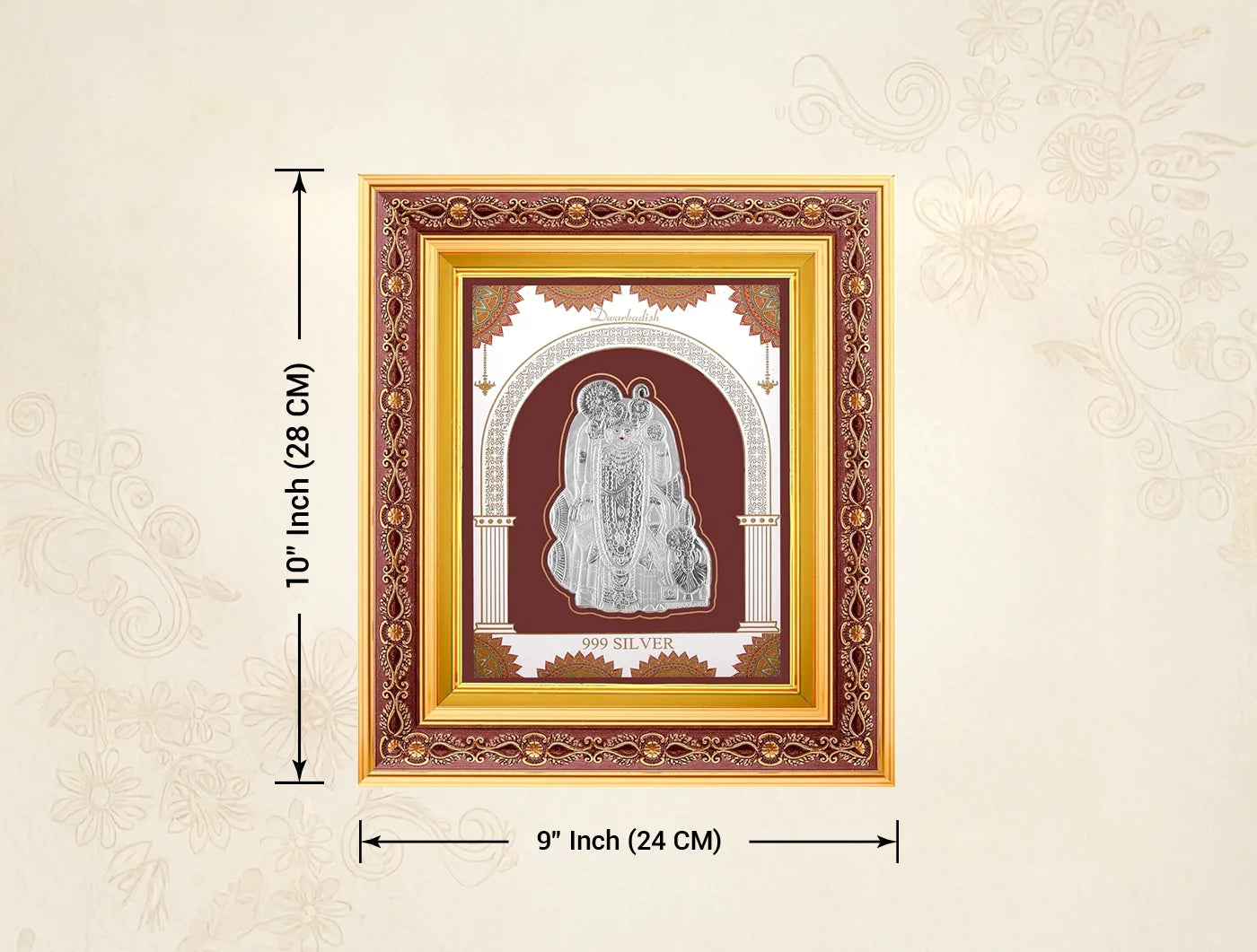 999 Pure Silver Dwarkadhish Frame by Bhagwati Jewels, wall-mounted square silver frame for home, temple, or office decor.
