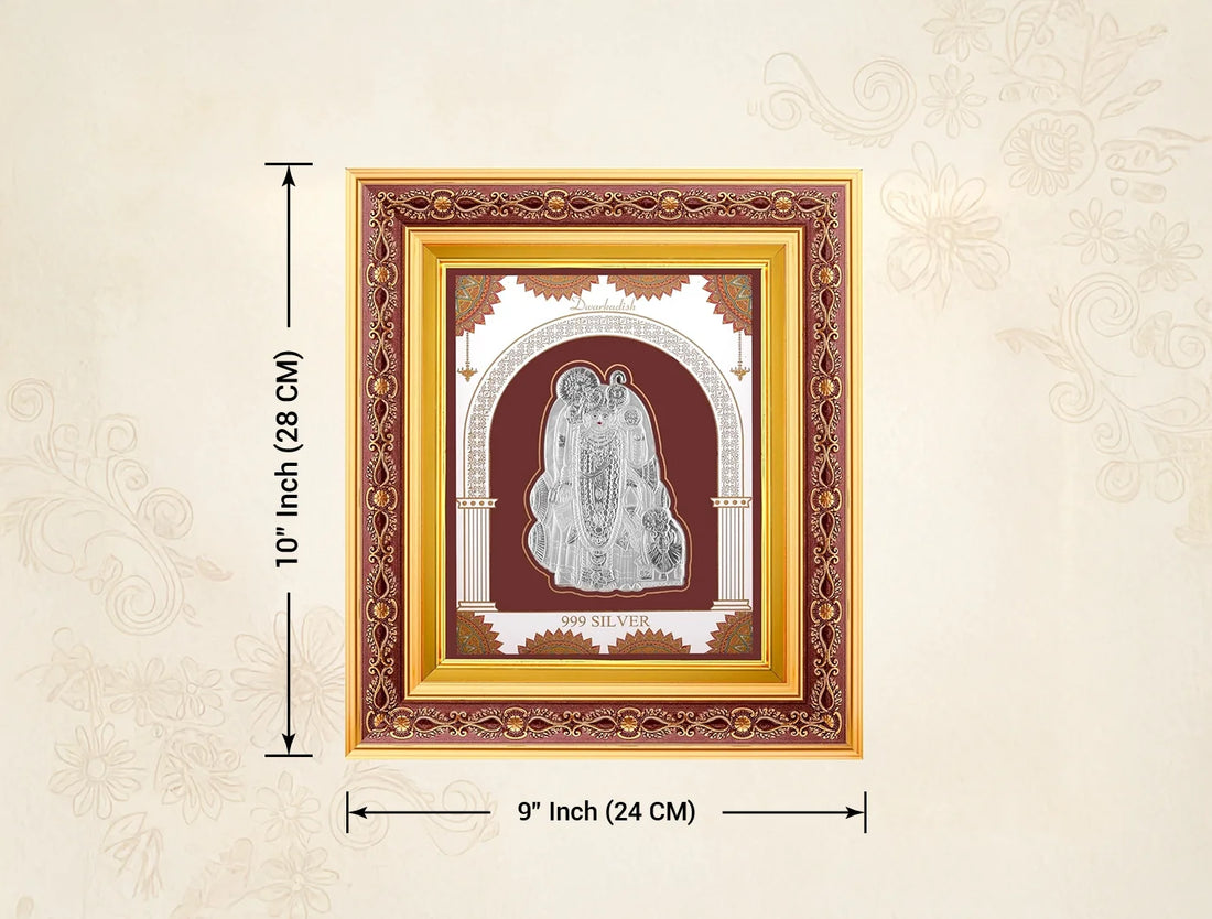 999 Pure Silver Dwarkadhish Frame by Bhagwati Jewels, wall-mounted square silver frame for home, temple, or office decor.