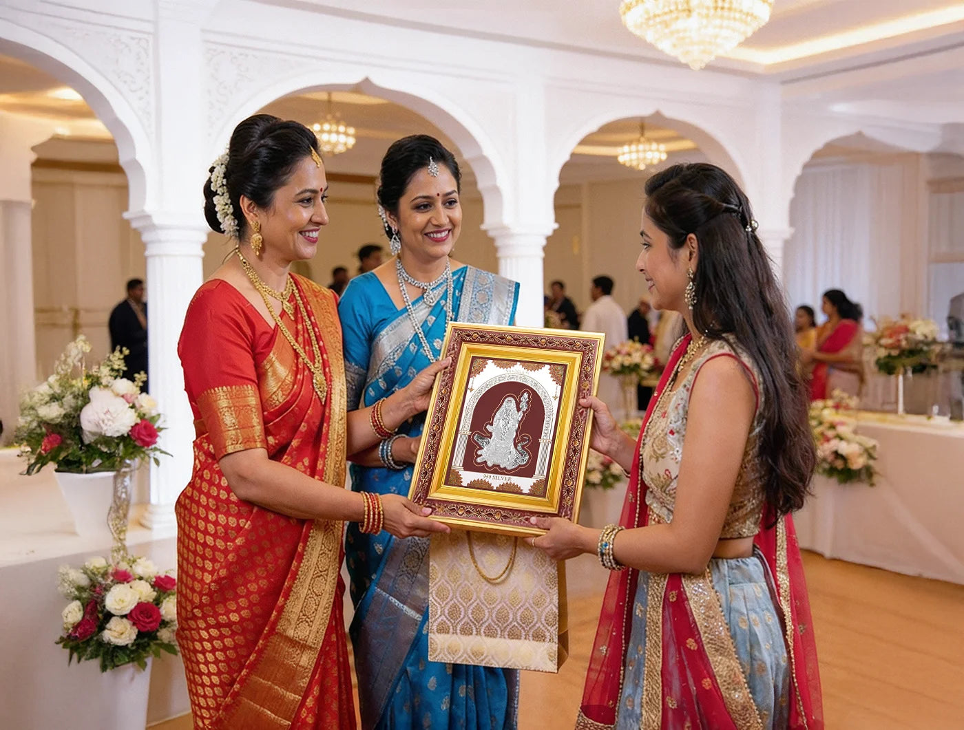 Silver Khodiyarmaa wall mount photo frame by Bhagwati Jewels, square copper frame, 10.5x9 inches, perfect for gifting.