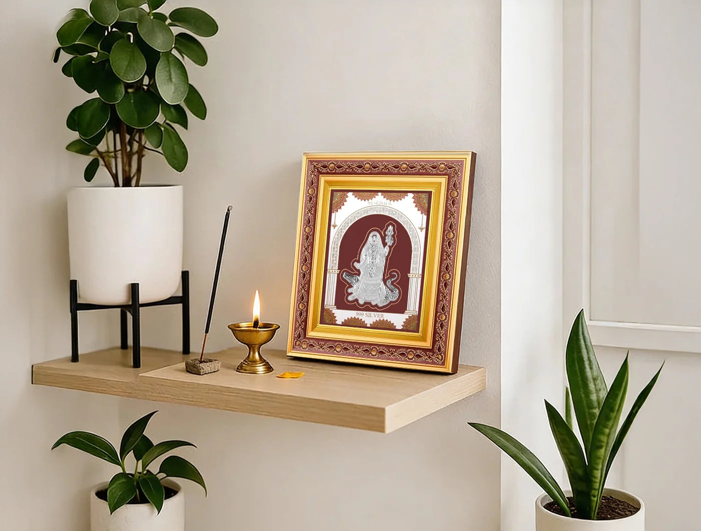 Silver Khodiyarmaa wall mount frame by Bhagwati Jewels, square copper frame for photos, 10.5x9 inches, perfect for gifting.
