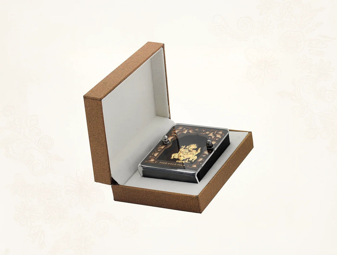 Silver frame Durgamaa portrait in 24KT gold, tabletop display, 2.5"x3" inch size, from Bhagwati Jewels.