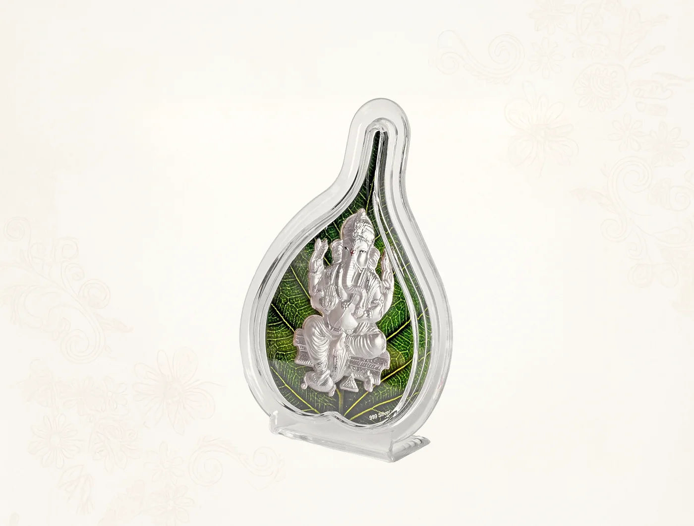 999 Silver Pure Ganesh Green Pan Stand | Tabletop 7"x 5" decorative spiritual piece.
