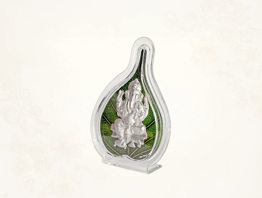 999 Silver Pure Ganesh Green Pan Stand | Tabletop 7"x 5" decorative spiritual piece.