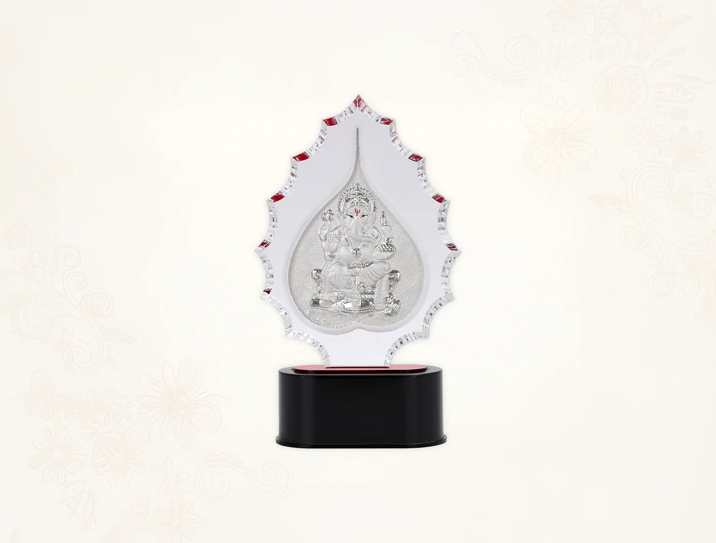 999 Pure Silver Ganesha Trophy Stand, 7" x 3.5" tabletop decor with intricate design.