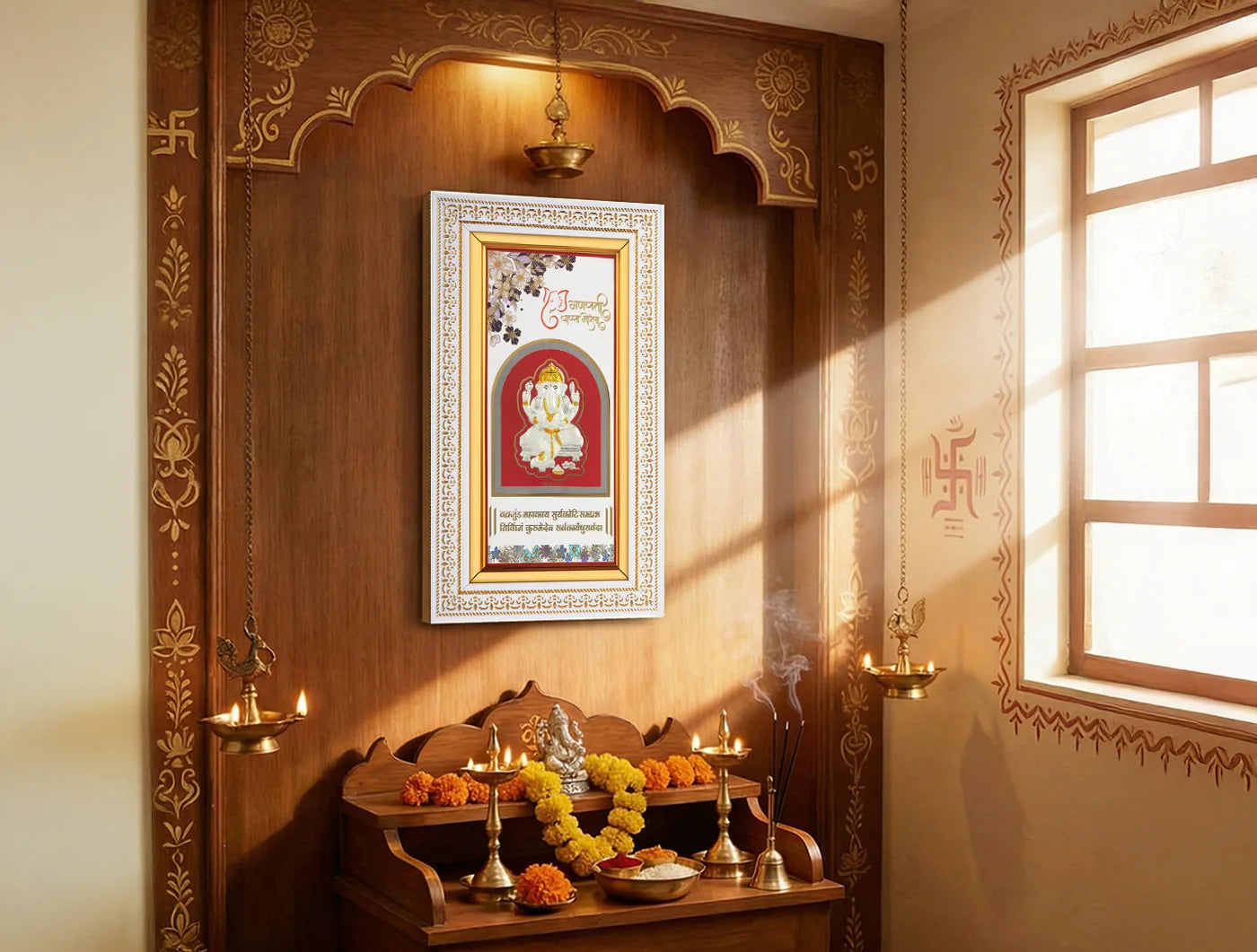 999 Pure Silver Ganesh Frame - Wall Mount frame 14.1 x 8.25 Inch, with intricate silver design for gifting or decor.