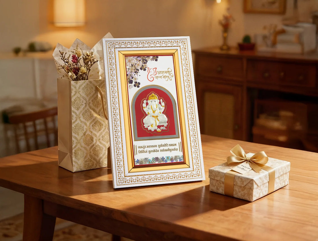 999 Pure Silver Ganesh Frame - Wall Mount frame 14.1 x 8.25 Inch, perfect for gifting or home decor.
